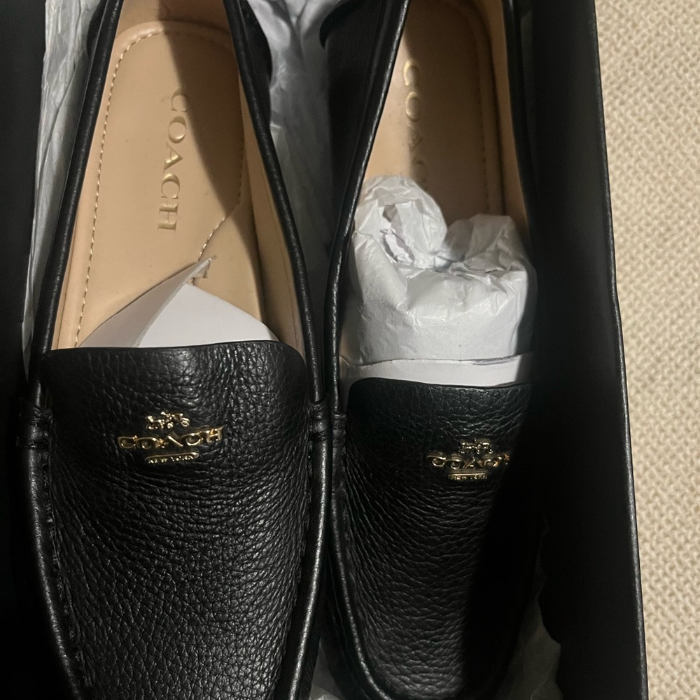 Coach Black Textured Leather Slip-Ons